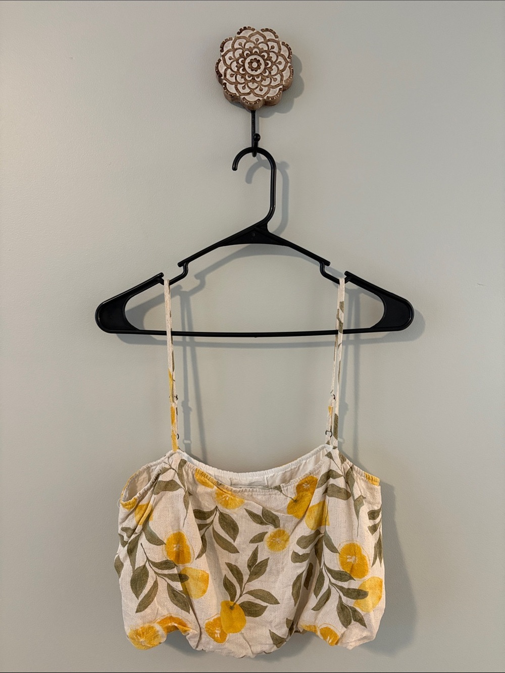 Floral Yellow Lemon Print Cropped Tank Top